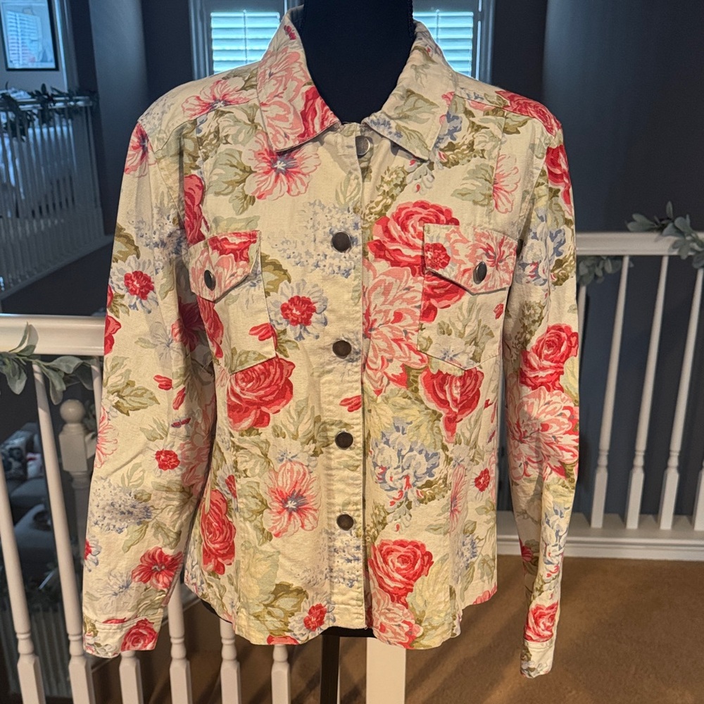 Coldwater Creek Multicolor Floral Cotton Jacket L